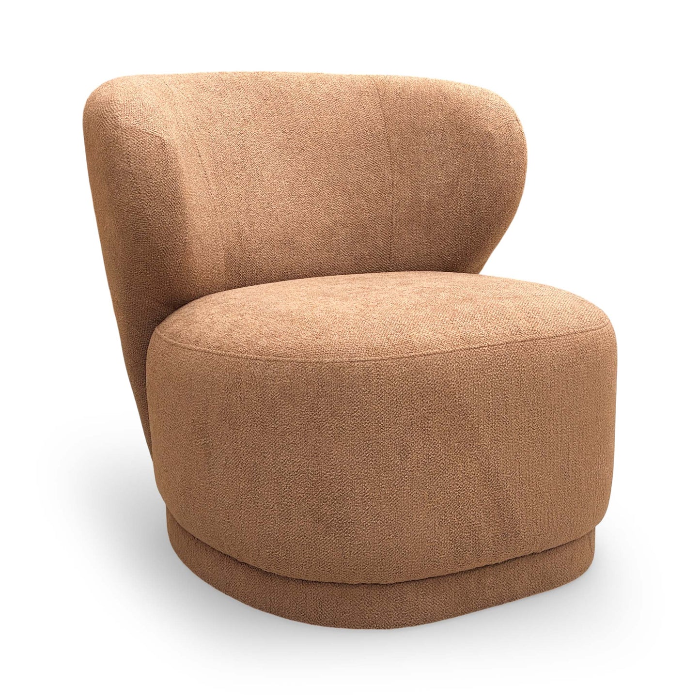 Front view of the Sofology 'Knox' accent chair, featuring a warm ginger-toned durable woven fabric and a streamlined contemporary silhouette.