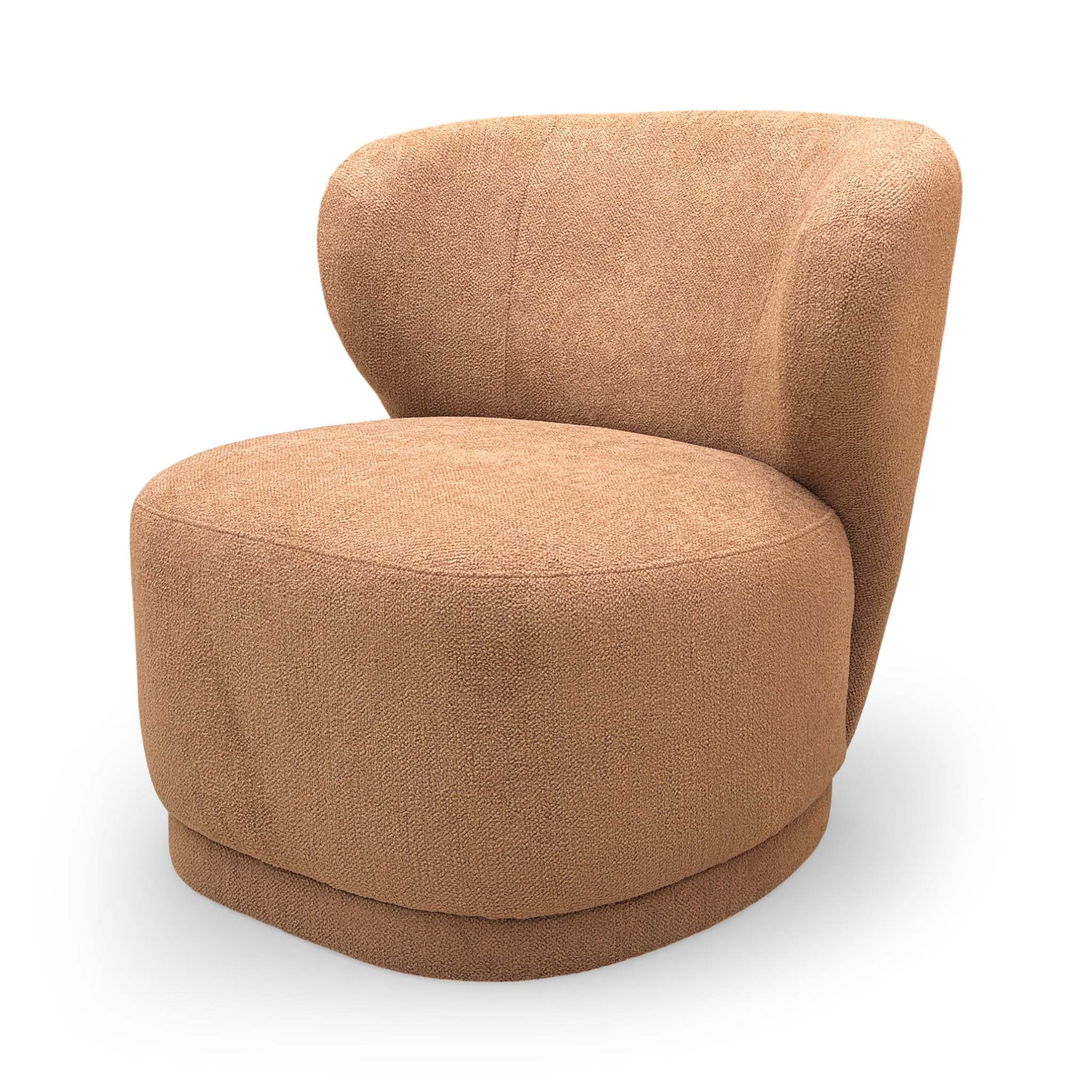 Side view of the Sofology Knox accent chair, showcasing its consistent fabric coverage and sleek structural design.