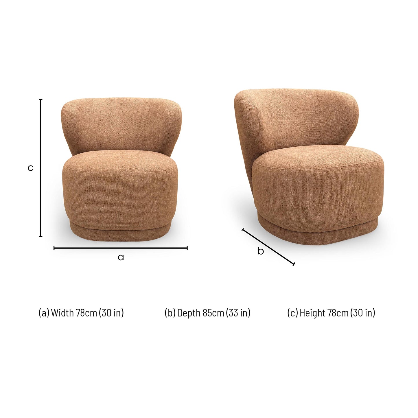Dimensions for the ‘Knox’ Ginger Woven Fabric Accent Chair.