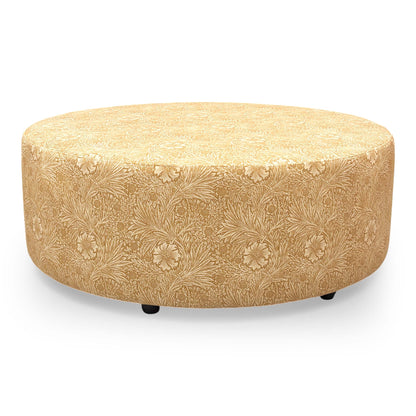 Top-down view of the Iris footstool, showcasing the full pattern and the plush, comfortable surface of the yellow velvet.