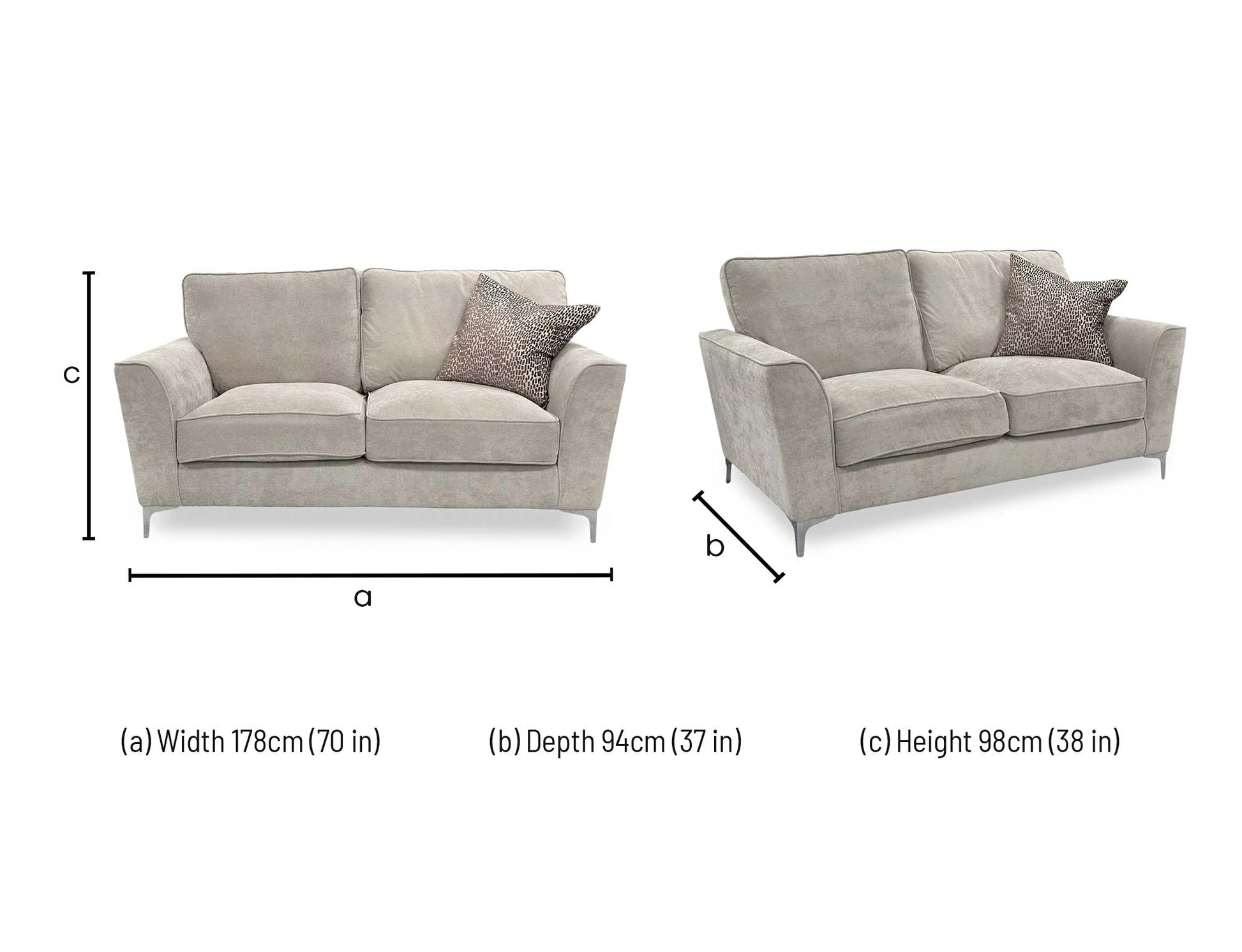 Technical dimension diagram for the Legend Kingston Silver 2-Seater Sofa: Width 175cm, Depth 95cm, Height 90cm.