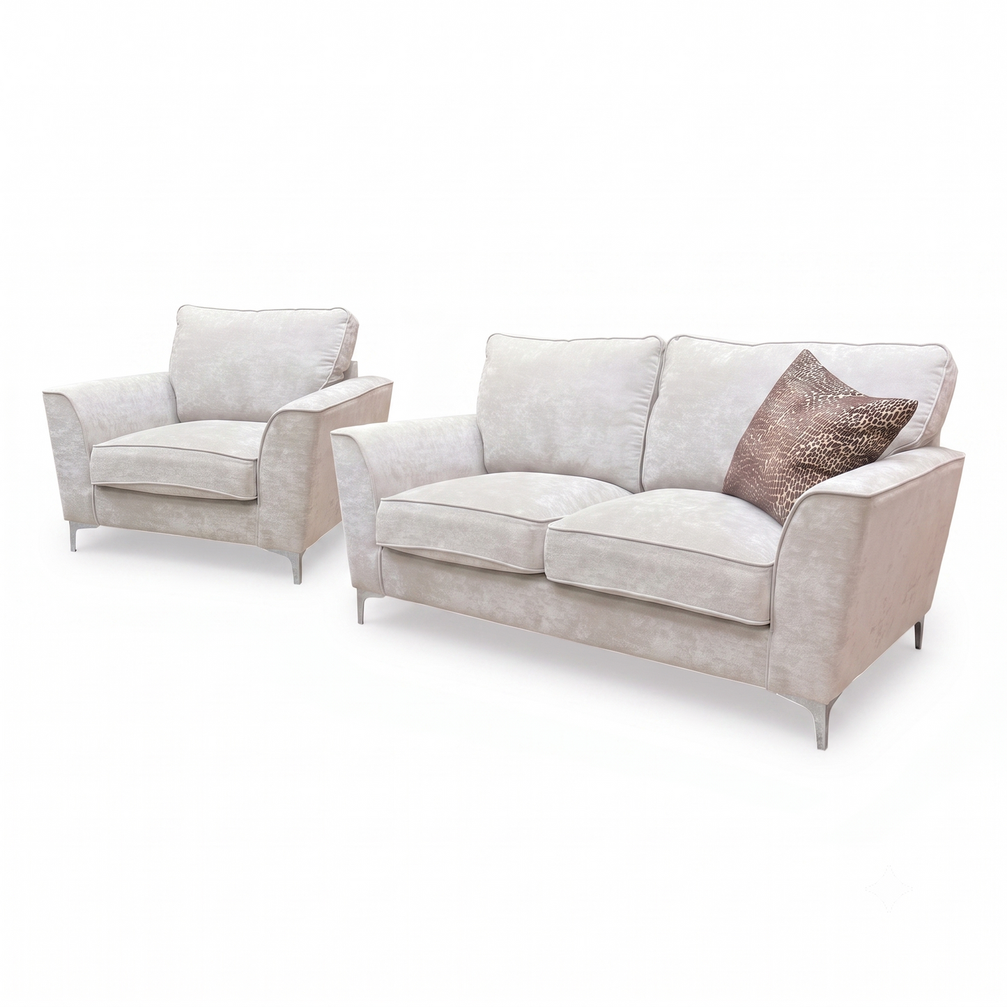 ‘Legend’ Kingston Silver Fabric Classic Back 2 Seater + Classic Back Armchair Sofa Set