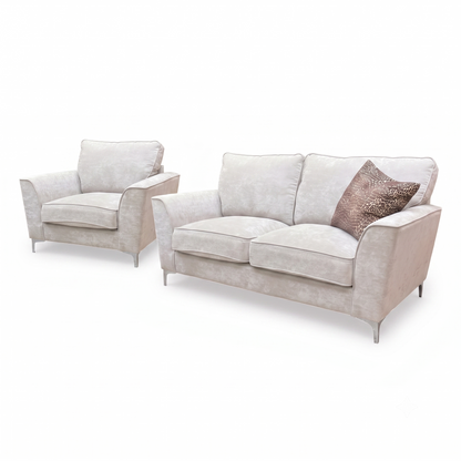 ‘Legend’ Kingston Silver Fabric Classic Back 2 Seater + Classic Back Armchair Sofa Set
