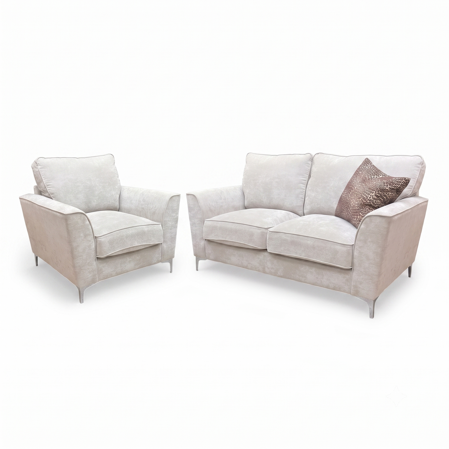 ‘Legend’ Kingston Silver Fabric Classic Back 2 Seater + Classic Back Armchair Sofa Set