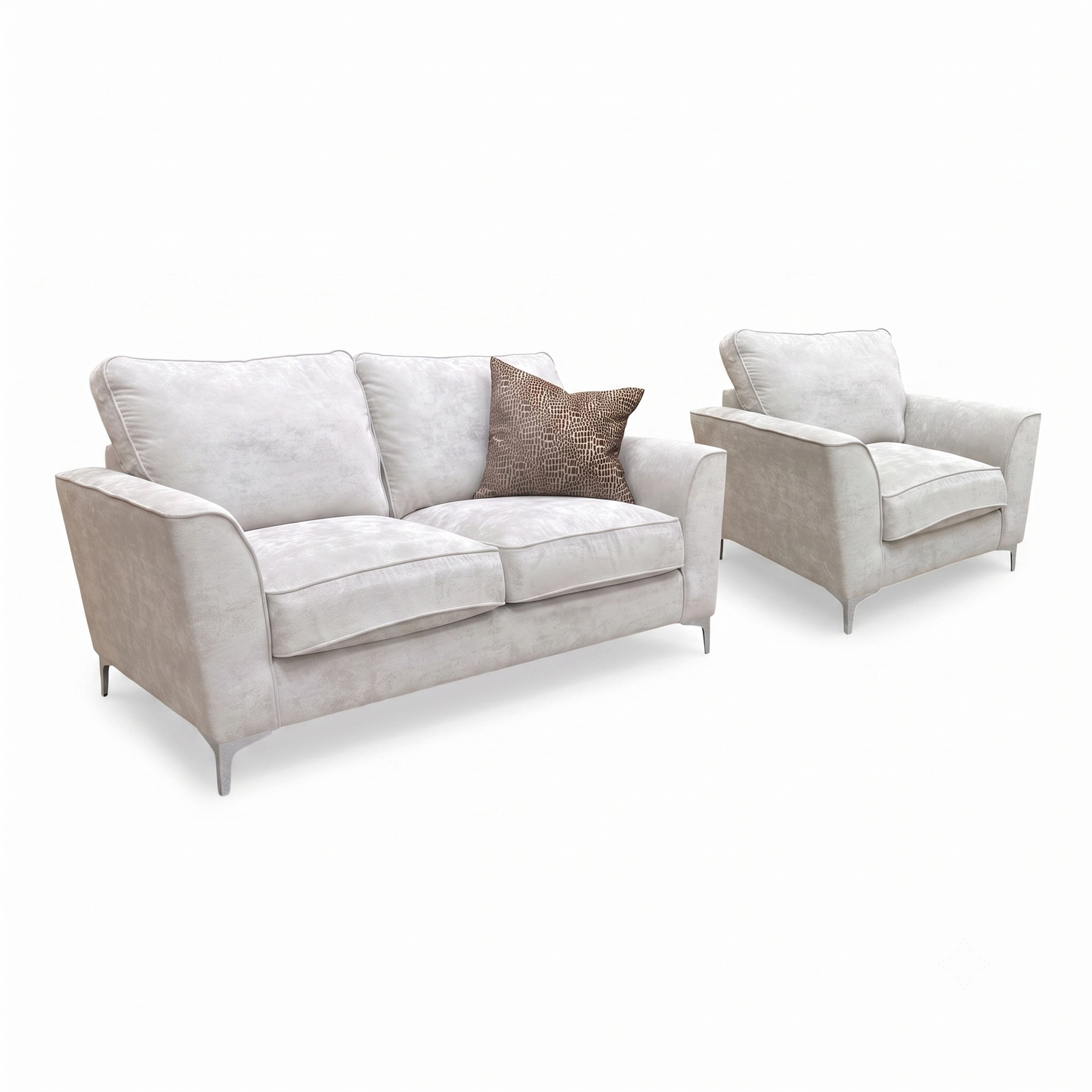 ‘Legend’ Kingston Silver Fabric Classic Back 2 Seater + Classic Back Armchair Sofa Set
