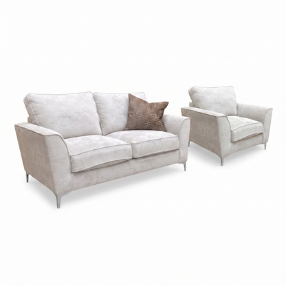 ‘Legend’ Kingston Silver Fabric Classic Back 2 Seater + Classic Back Armchair Sofa Set