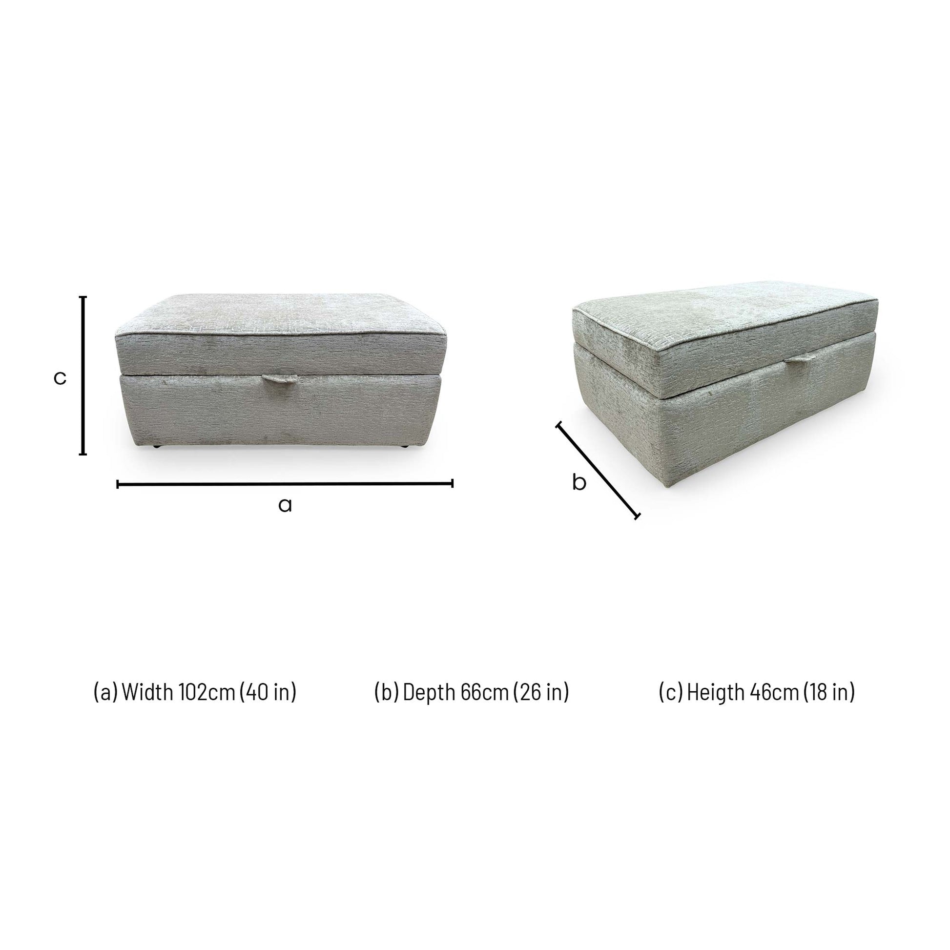 Dimensions for the Furniture Village ‘Sasha’ Ivory White Chenille Fabric Large Storage Footstool.