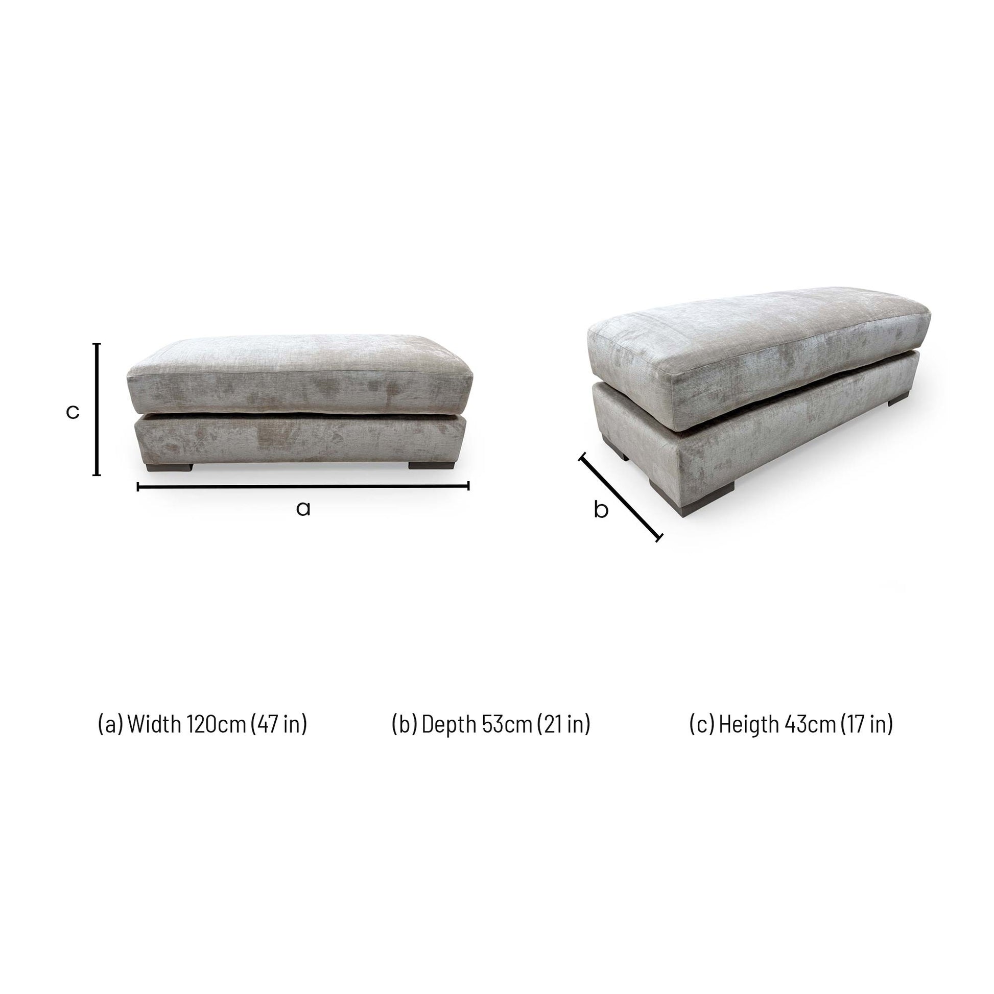Dimensions for the Furniture Village ‘Jackson’ Sand Velvet Large Bench Footstool.
