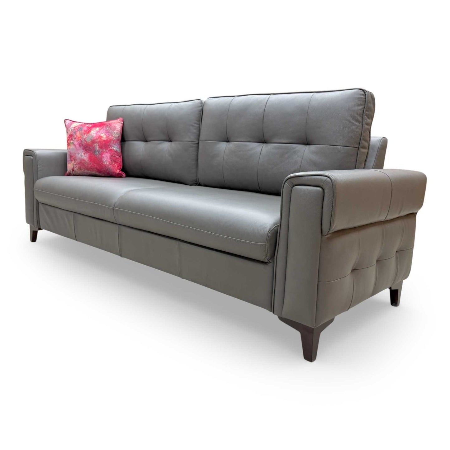 Angled view of the sofa with the back cushions removed, ready for conversion into a bed.