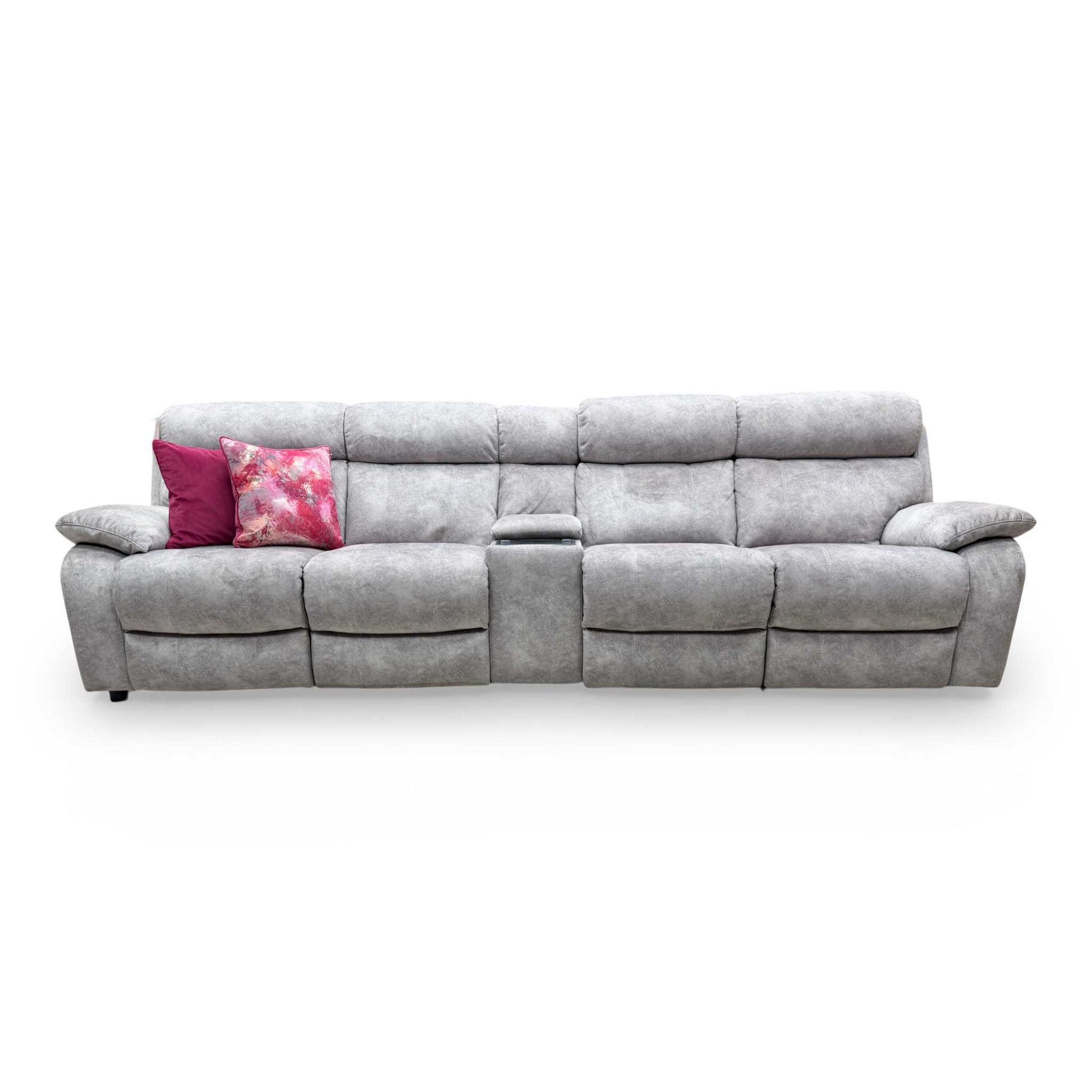Front view of the sofa showing the power headrests in an adjusted position.