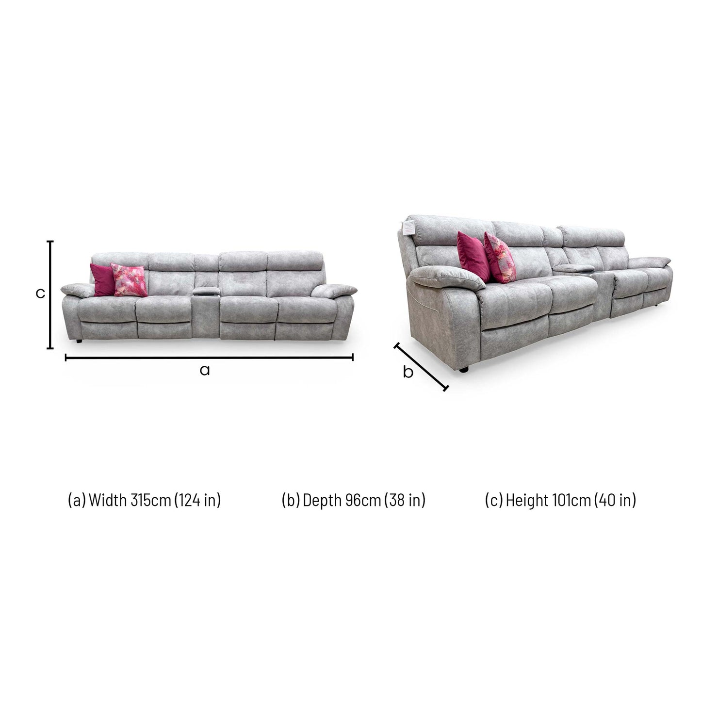 Dimensions for the World of Leather Relax Station ‘Komodo’ Ocean Blue Leather 3 Seater Sofa.