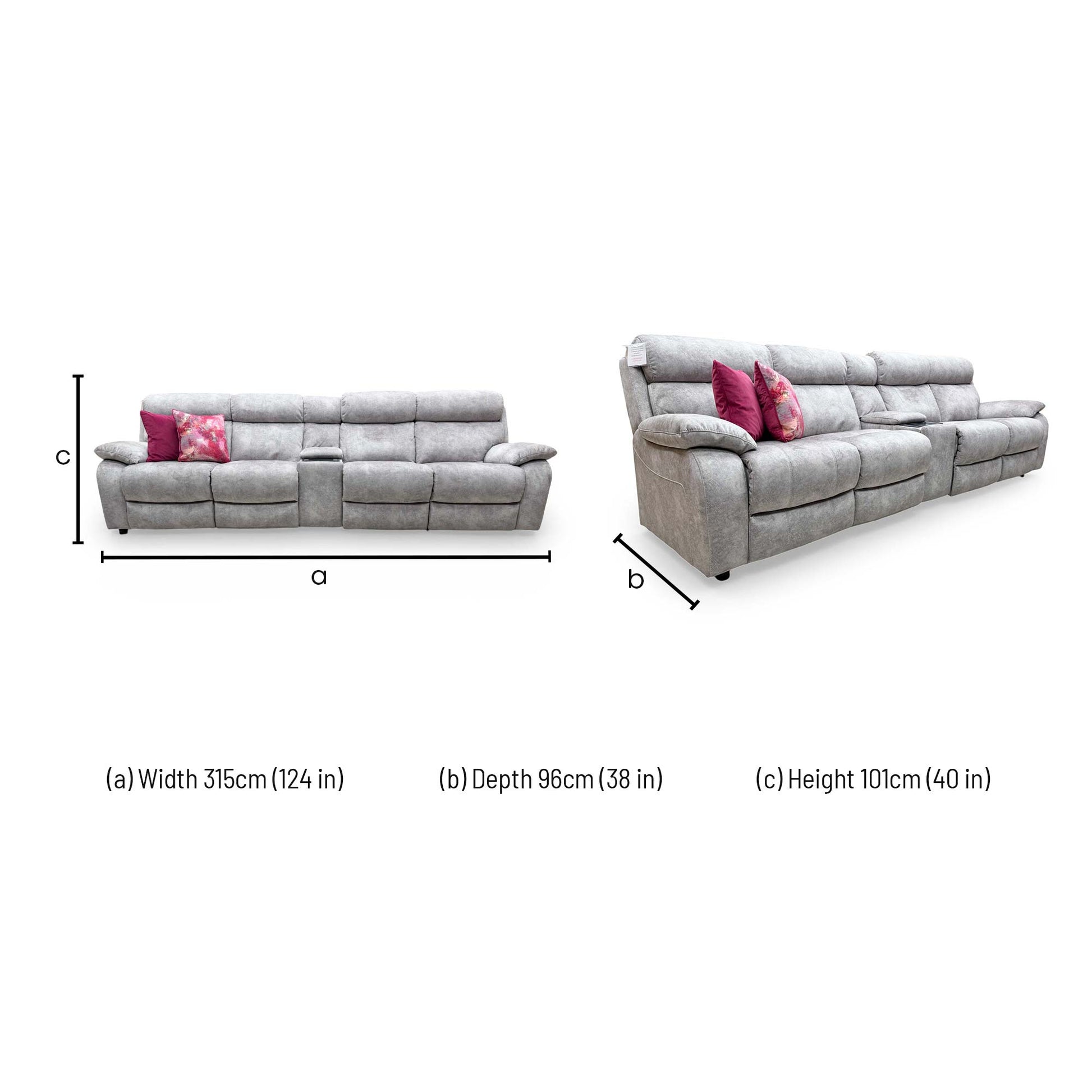 Dimensions for the World of Leather Relax Station ‘Komodo’ Ocean Blue Leather 3 Seater Sofa.
