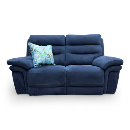 Front view of the sofa in a partially reclined position, showing the extension of the footrest and headrest.