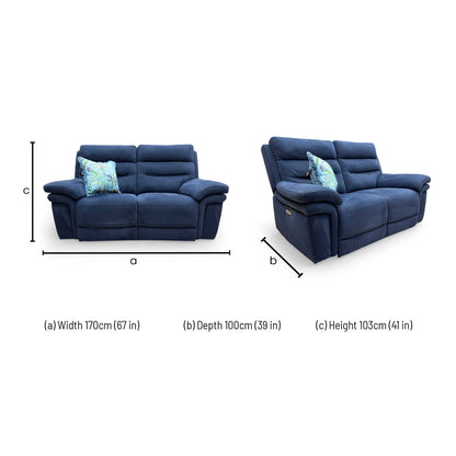 Dimensions for the 'Berlin' Navy Blue Velvet 2-Seater Power Recliner Sofa