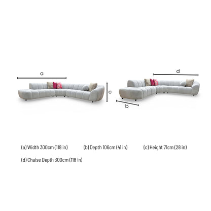 Dimensions for the Sofology 'Waldorf' Soft Sherpa Silver Mix Left Hand Facing Open End Chaise Corner Sofa.