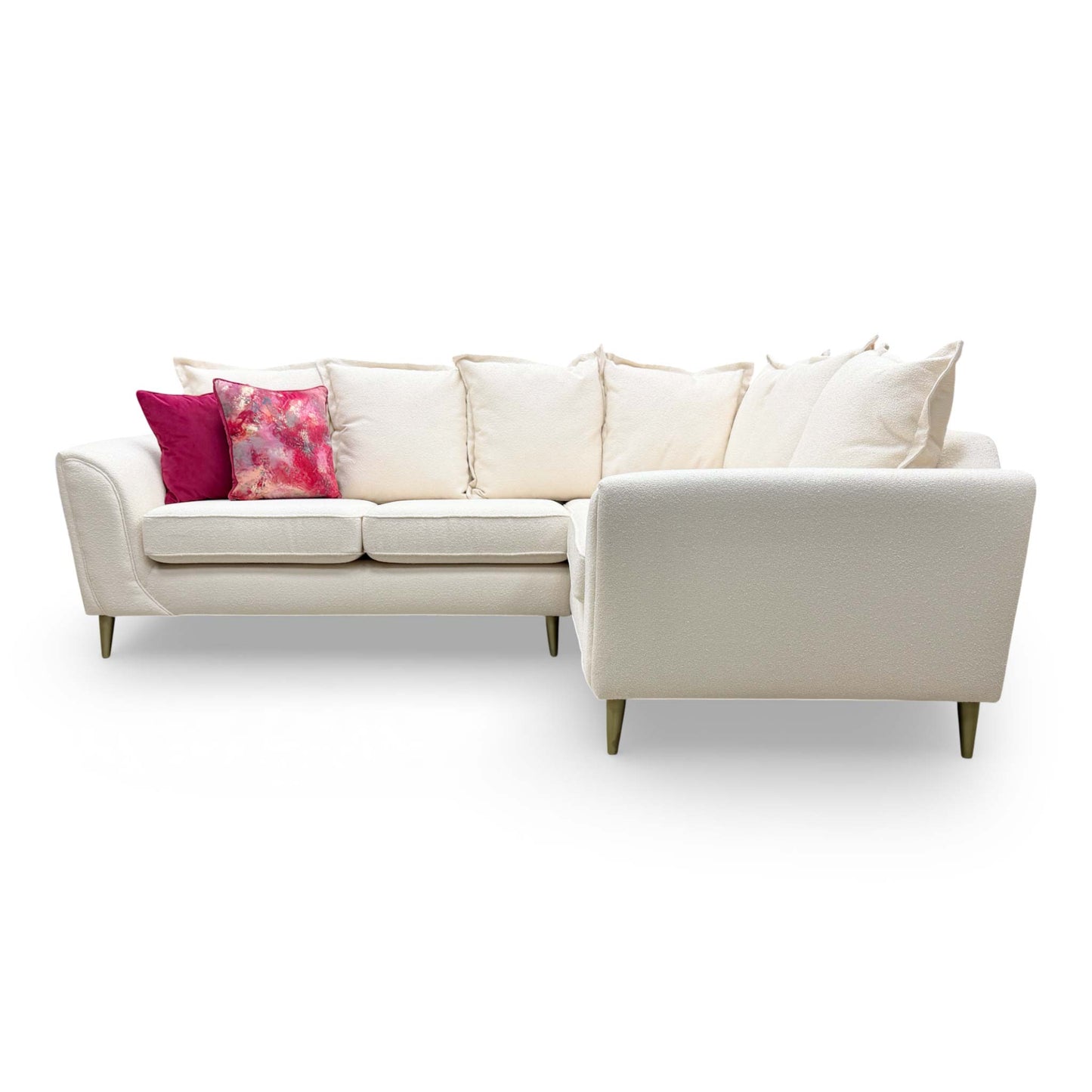 View of the sofa feet and lower frame, showing the sturdy construction and quality materials of this DFS piece.