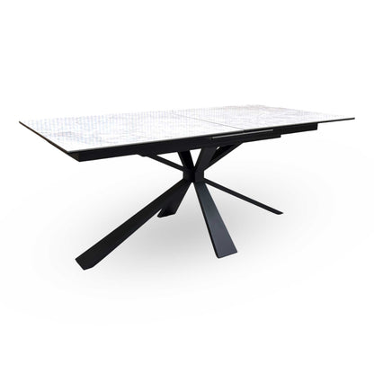 Edge view of the tabletop assembly, showcasing the premium construction of 6mm ceramic laminated securely to an 8mm tempered glass base.