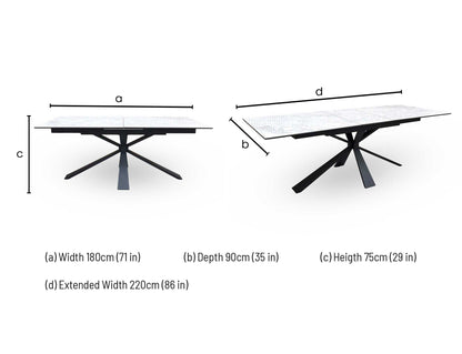 dimension diagram for the ‘Crete’ Ceramic Extending Dining Table
