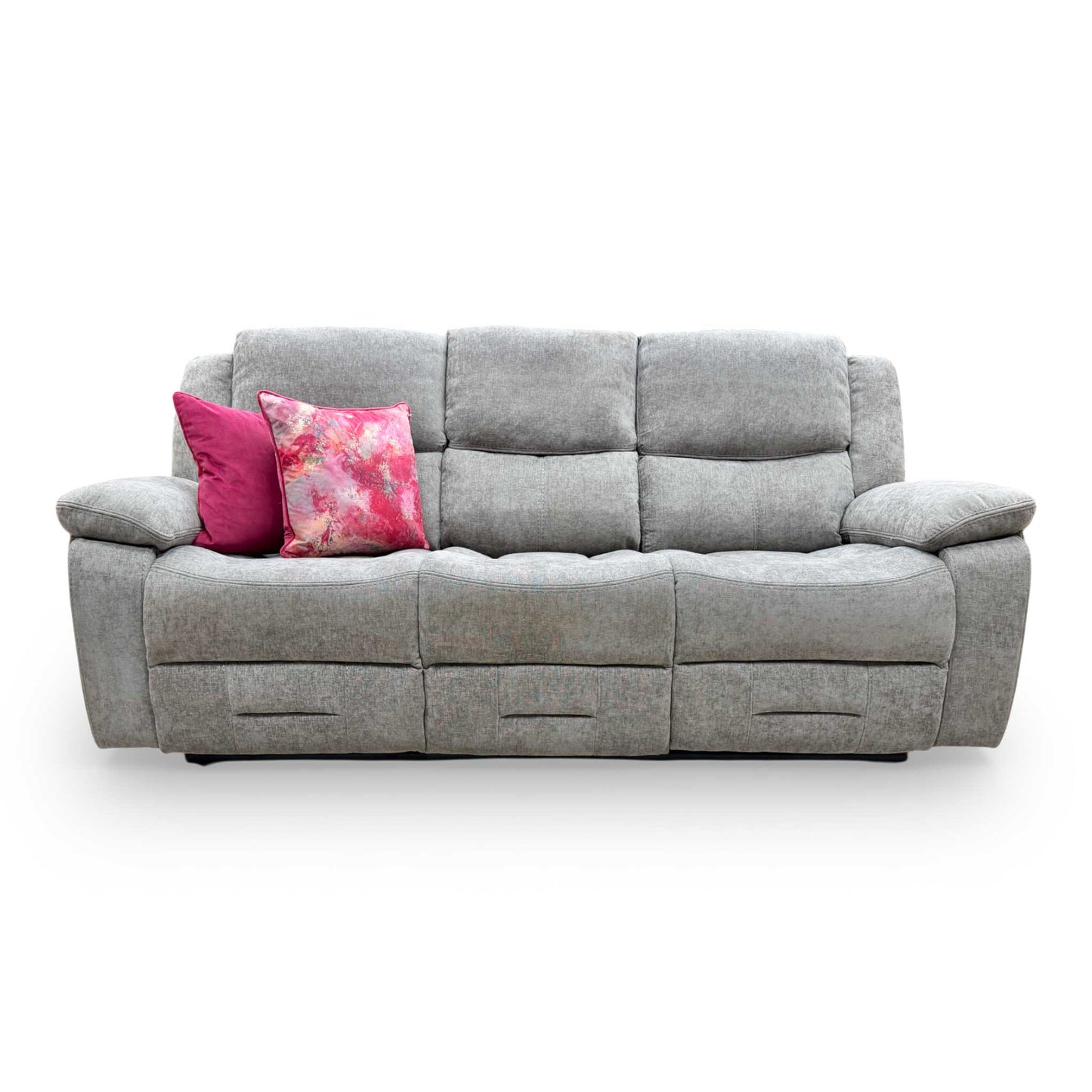 Front view of the Weston 3-seater mocha sofa, showcasing the high-back cushioning and premium textured fabric upholstery.