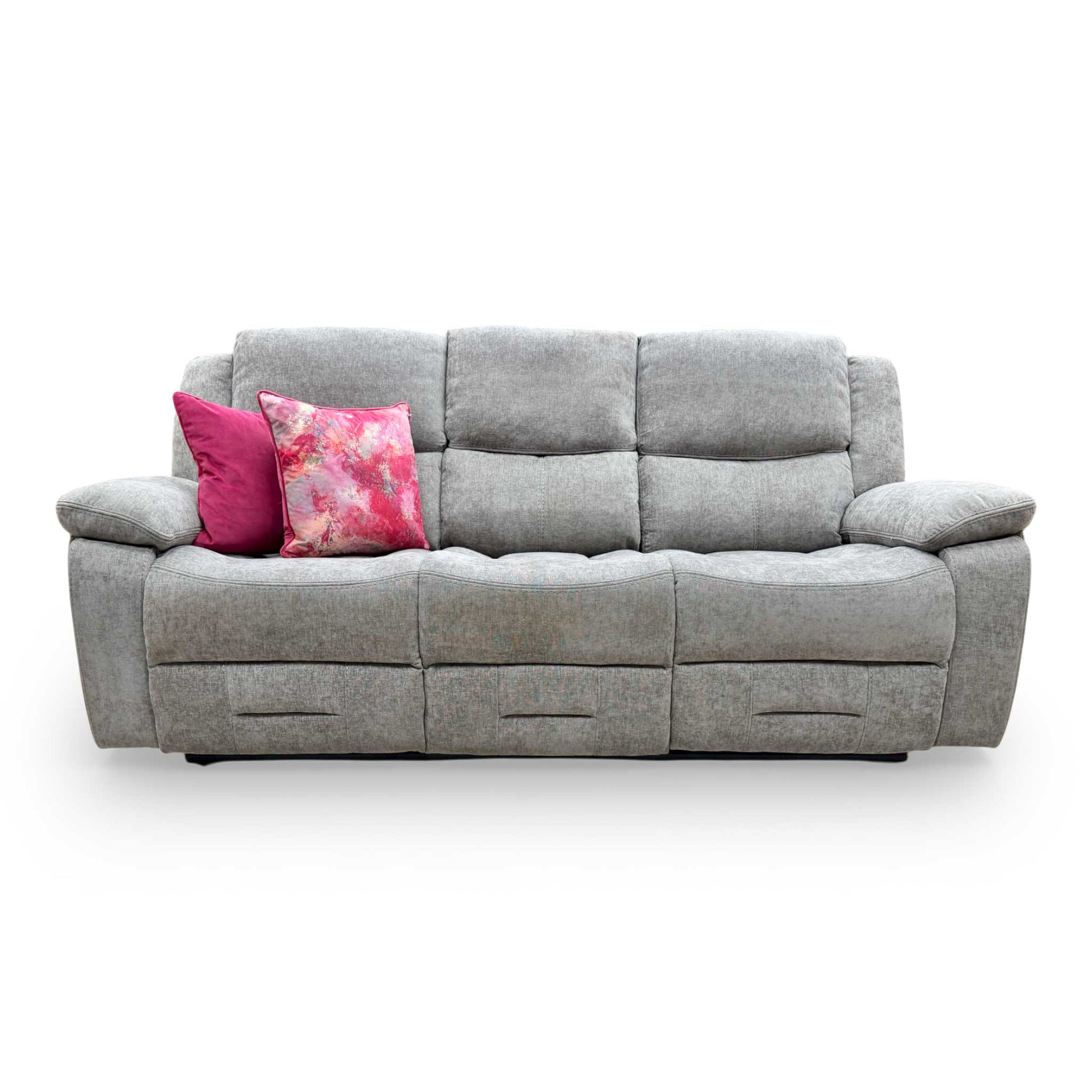 Front view of the Weston 3-seater mocha sofa, showcasing the high-back cushioning and premium textured fabric upholstery.