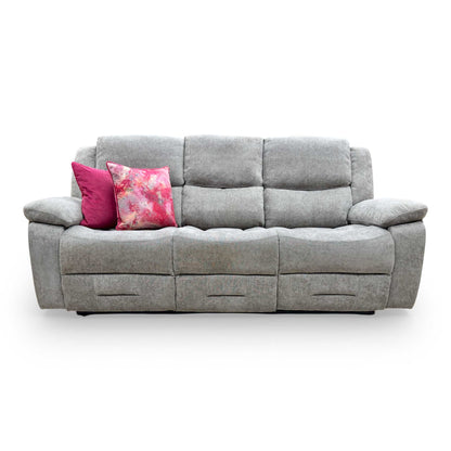 Front view of the Weston 3-seater mocha sofa, showcasing the high-back cushioning and premium textured fabric upholstery.