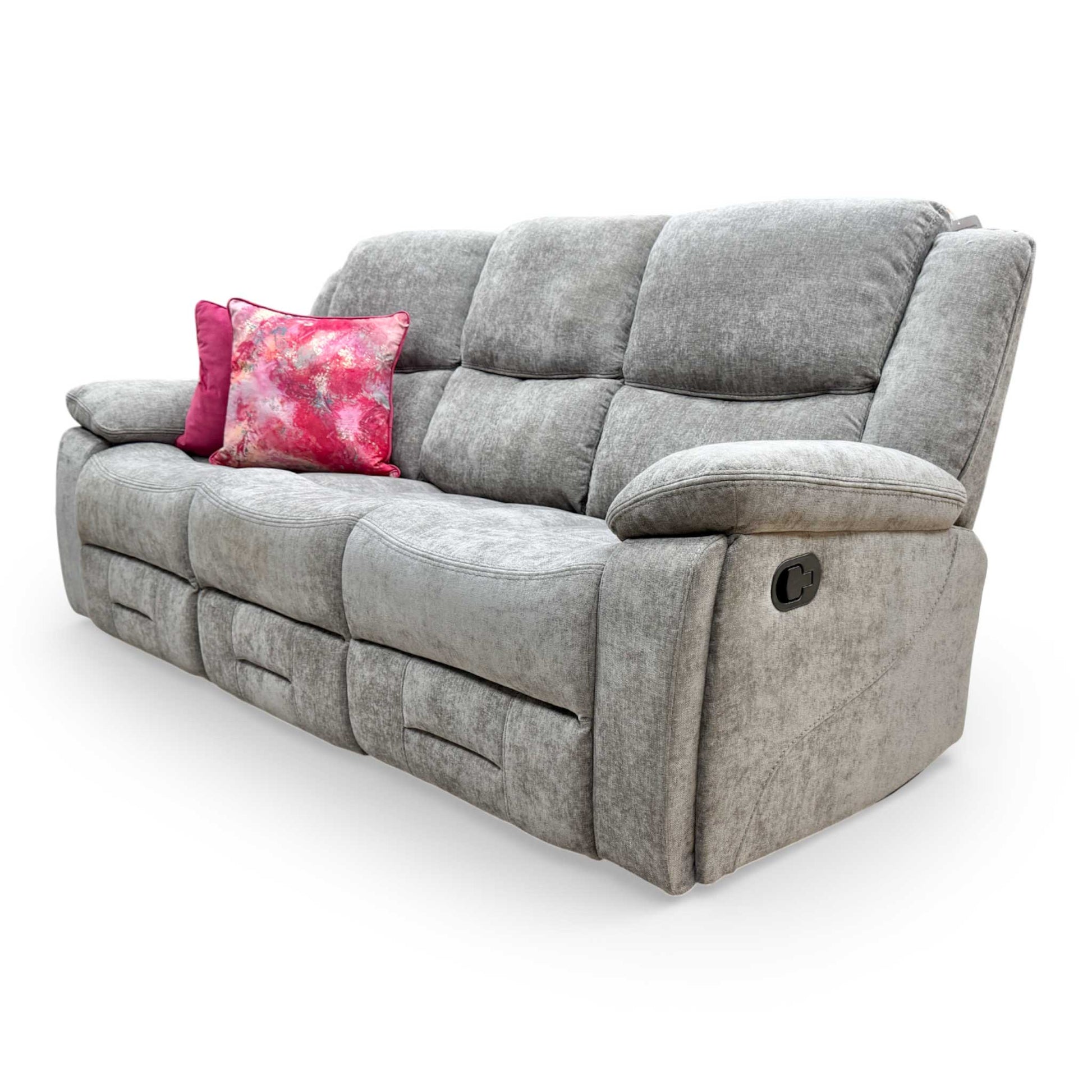 View of the sofa in its standard upright position, showcasing the clean lines and well-tailored upholstery.