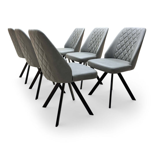 'Mars' Grey Set of 6 Faux Leather Swivel Dining Chairs