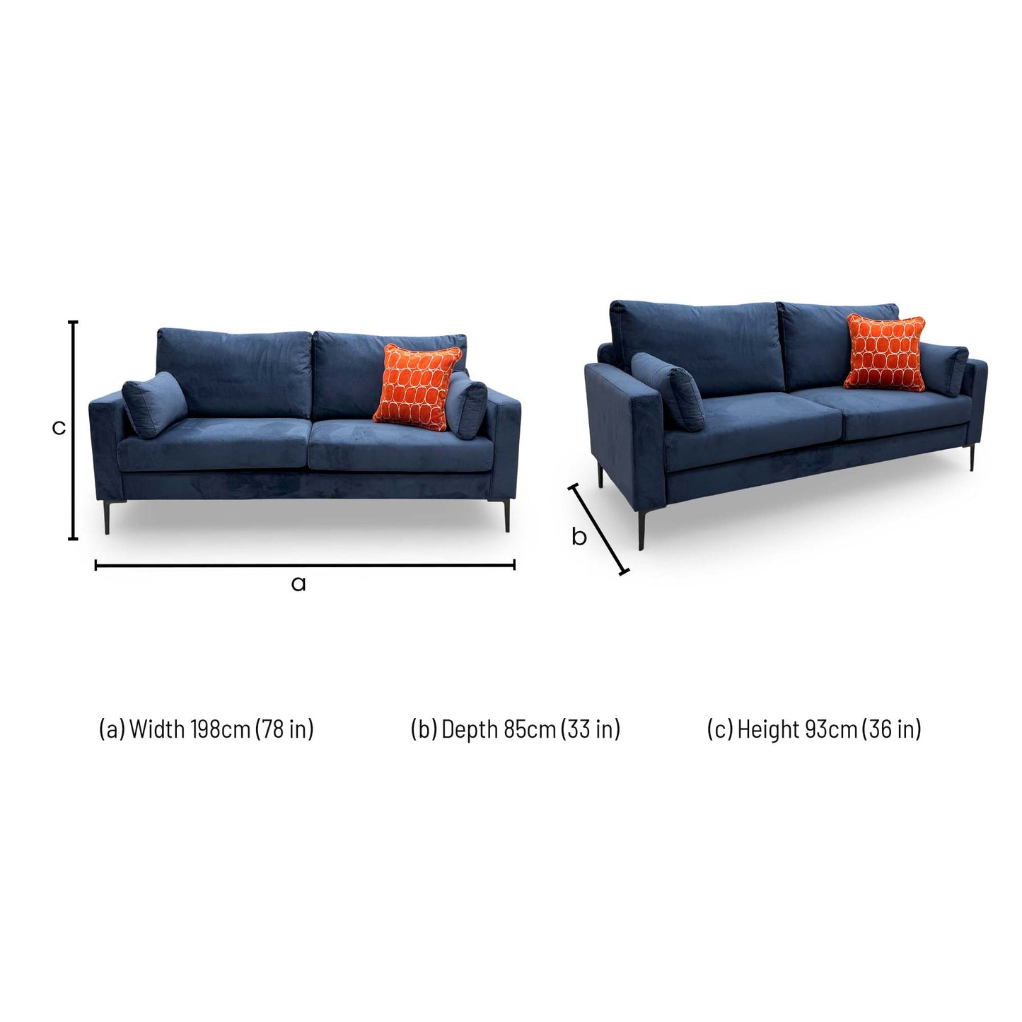 Dimensions diagram for the ‘Wren’ 3 Seater Sofa.