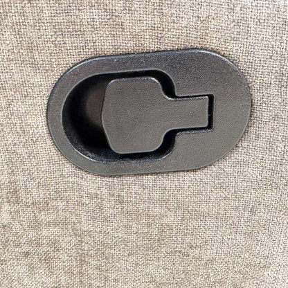 Detailed shot of the reclining handle and side panel, emphasizing the practical and easy-to-use manual controls.