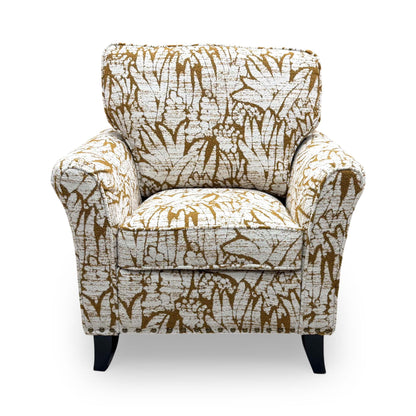 Rear view of the ‘Pippa’ armchair, highlighting the neat finish and modern back style.