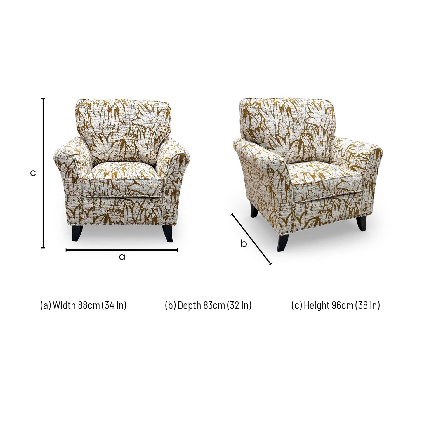 Dimensions diagram for the ‘Pippa’ Armchair.