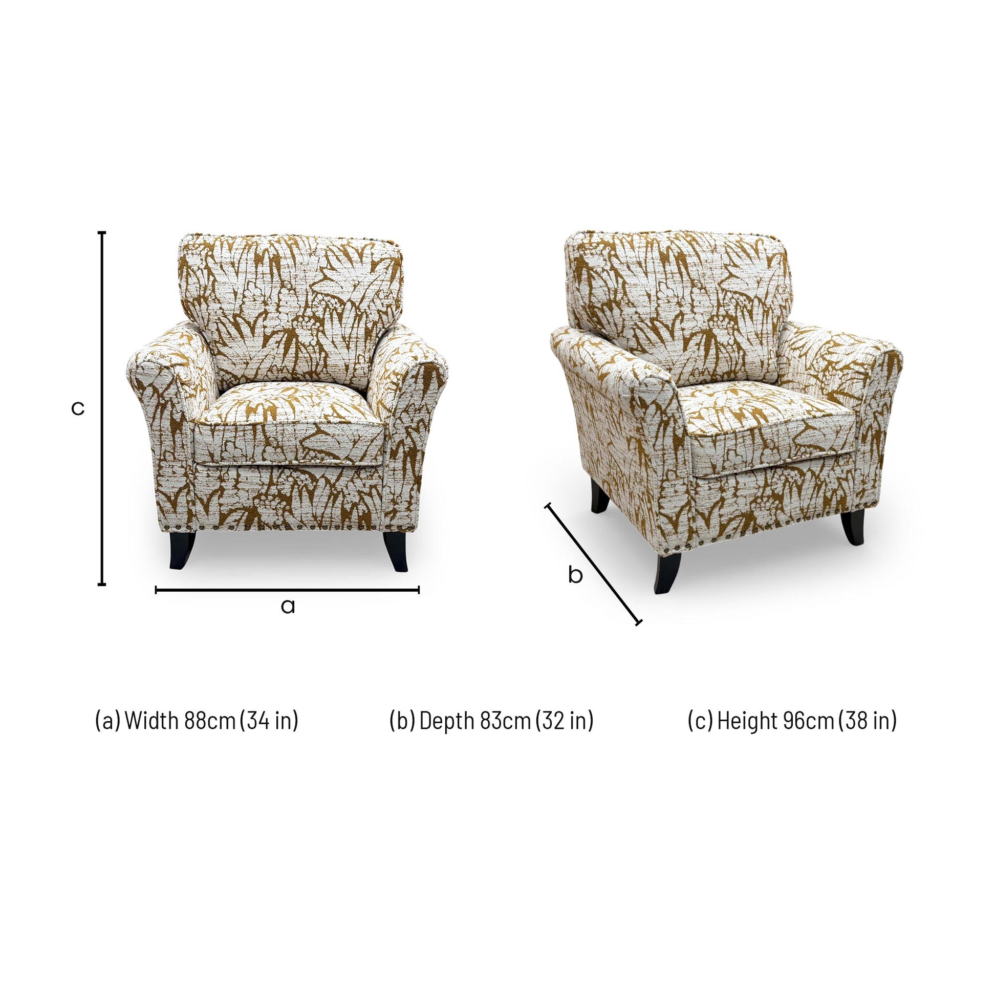 Dimensions diagram for the ‘Pippa’ Armchair.