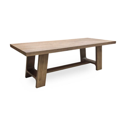 Side profile of the Massimo 230cm dining table styled in a spacious, modern-rustic dining room.