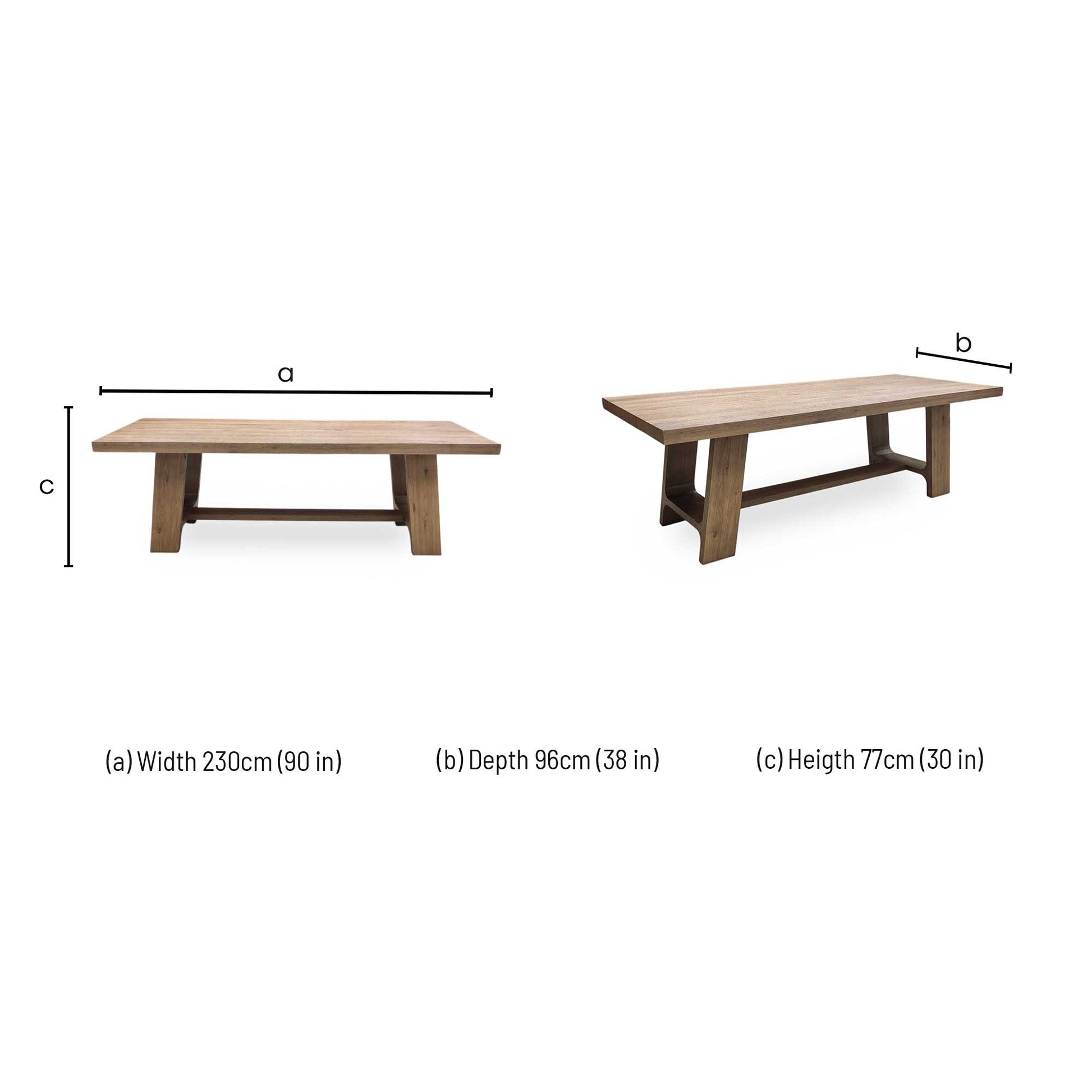 Dimensions diagram: Length 230cm, Width 100cm, Height 76cm.