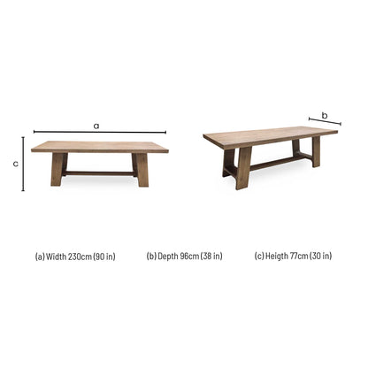 Dimensions diagram: Length 230cm, Width 100cm, Height 76cm.