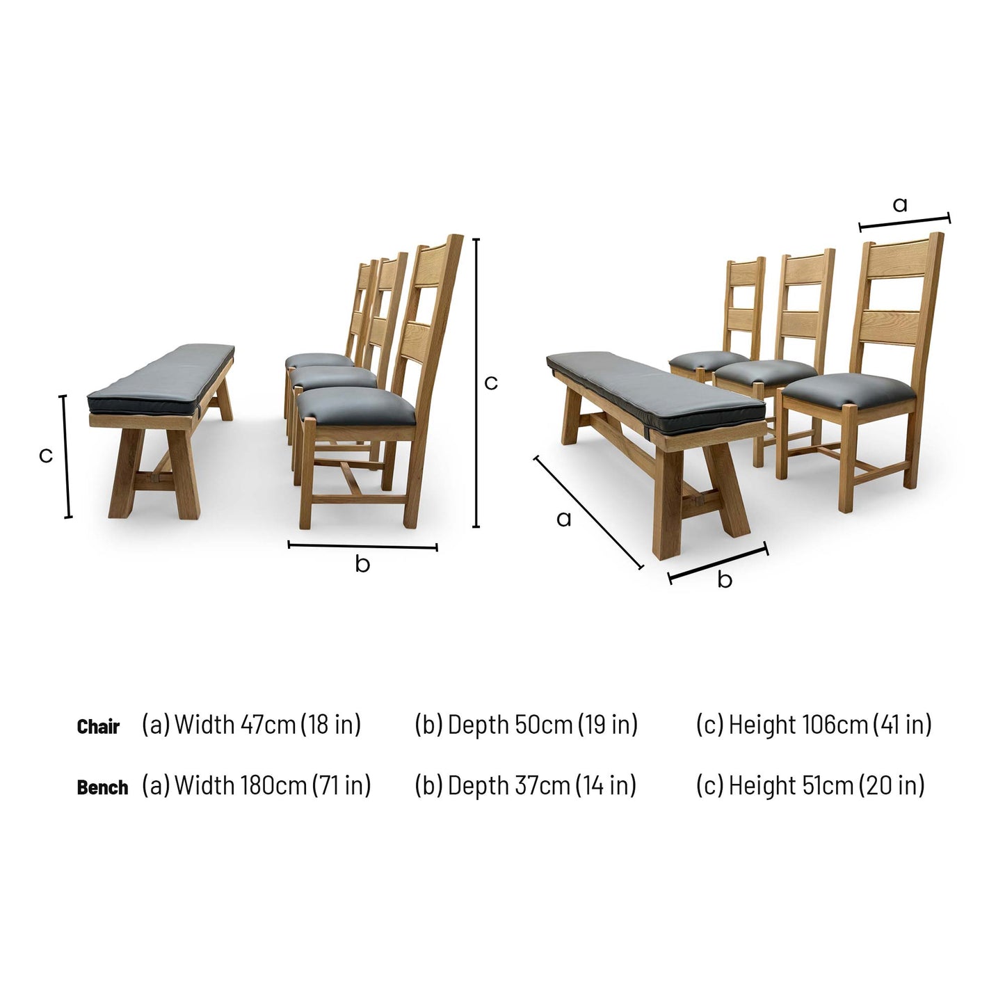 Dimensions for the 'Delaney' Dining Set.
