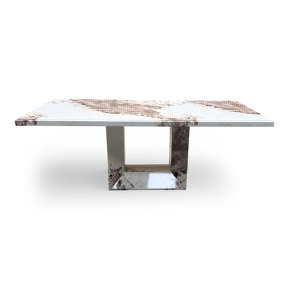 Front view of the mottled mocha marble surface, showcasing the unique organic patterns and rich brown tones of the natural stone.