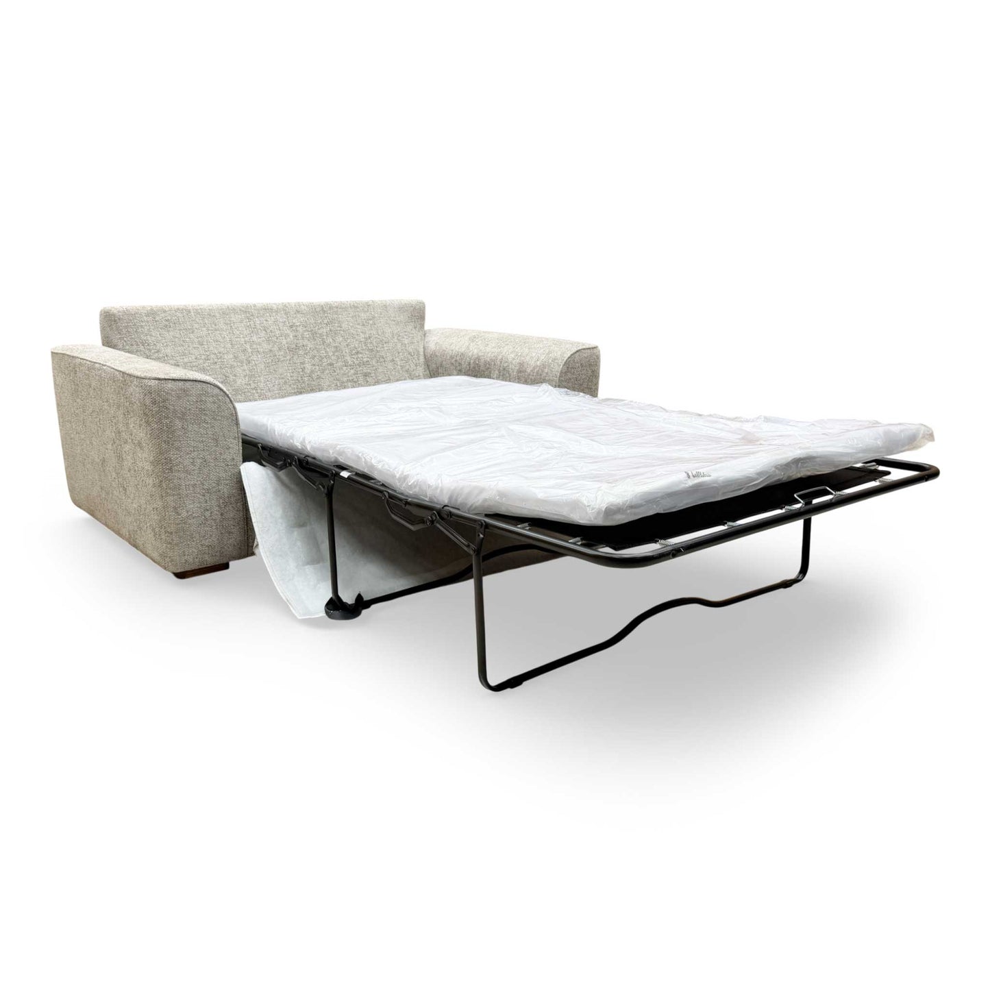 View of the sofa bed partially opened, highlighting the ease of use for the sleep mechanism.