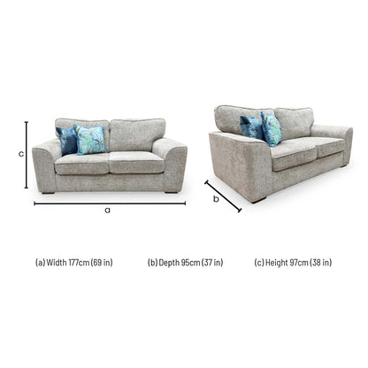 Dimensions for the 'Emilia' Silver Fabric 2 Seater Sofa Bed.