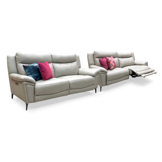 'Panache' Oyster Cat-40/08 Leather 3 Seater Power Recliner Sofa with Lead Grey Cat-40/31 Leather 3 Seater Power Recliner Sofa