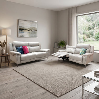 ‘Panache’ Lead Grey Leather 3 + 3 Seater Power Recliner Sofa Set