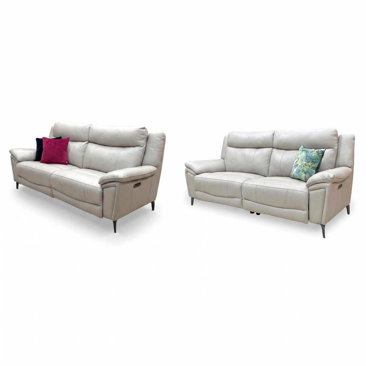‘Panache’ Lead Grey Leather 3 + 3 Seater Power Recliner Sofa Set