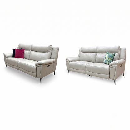 ‘Panache’ Lead Grey Leather 3 + 3 Seater Power Recliner Sofa Set