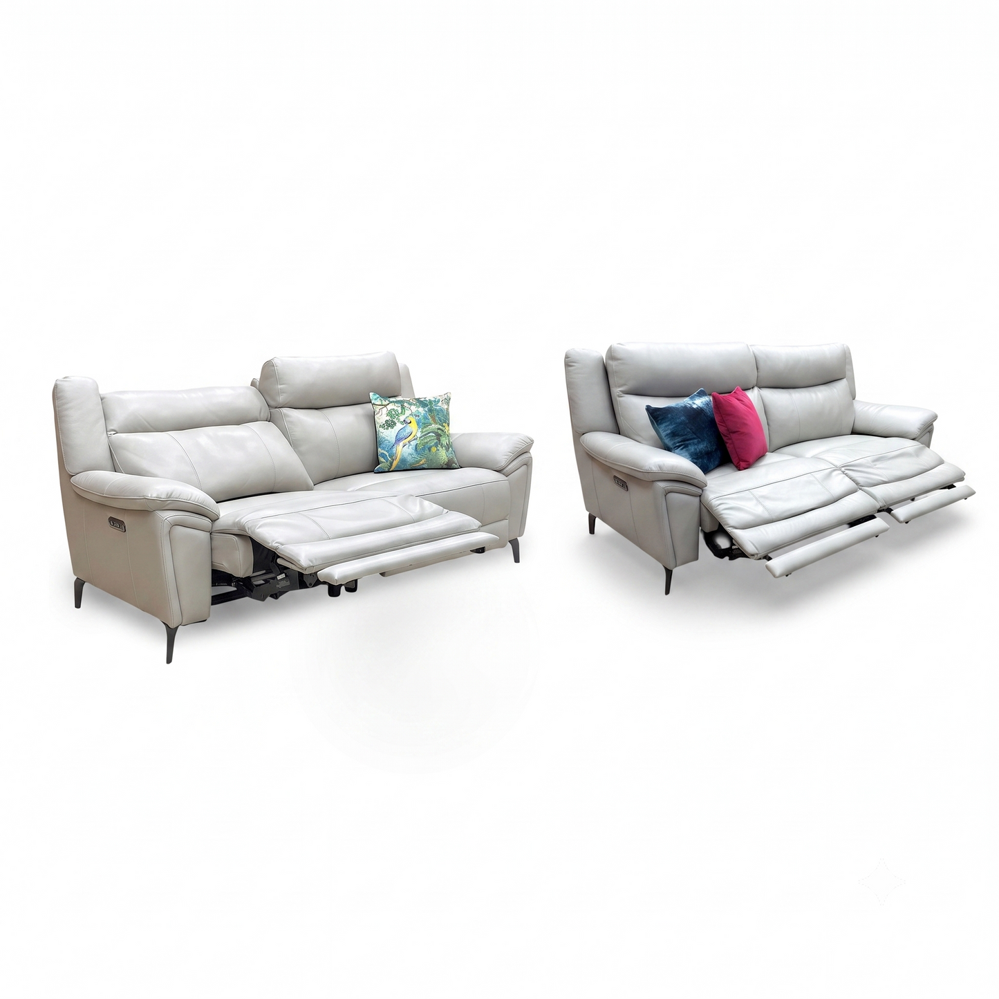 ‘Panache’ Lead Grey Leather 3 + 3 Seater Power Recliner Sofa Set