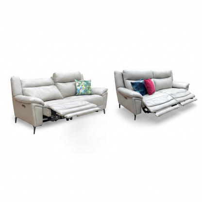 ‘Panache’ Lead Grey Leather 3 + 3 Seater Power Recliner Sofa Set