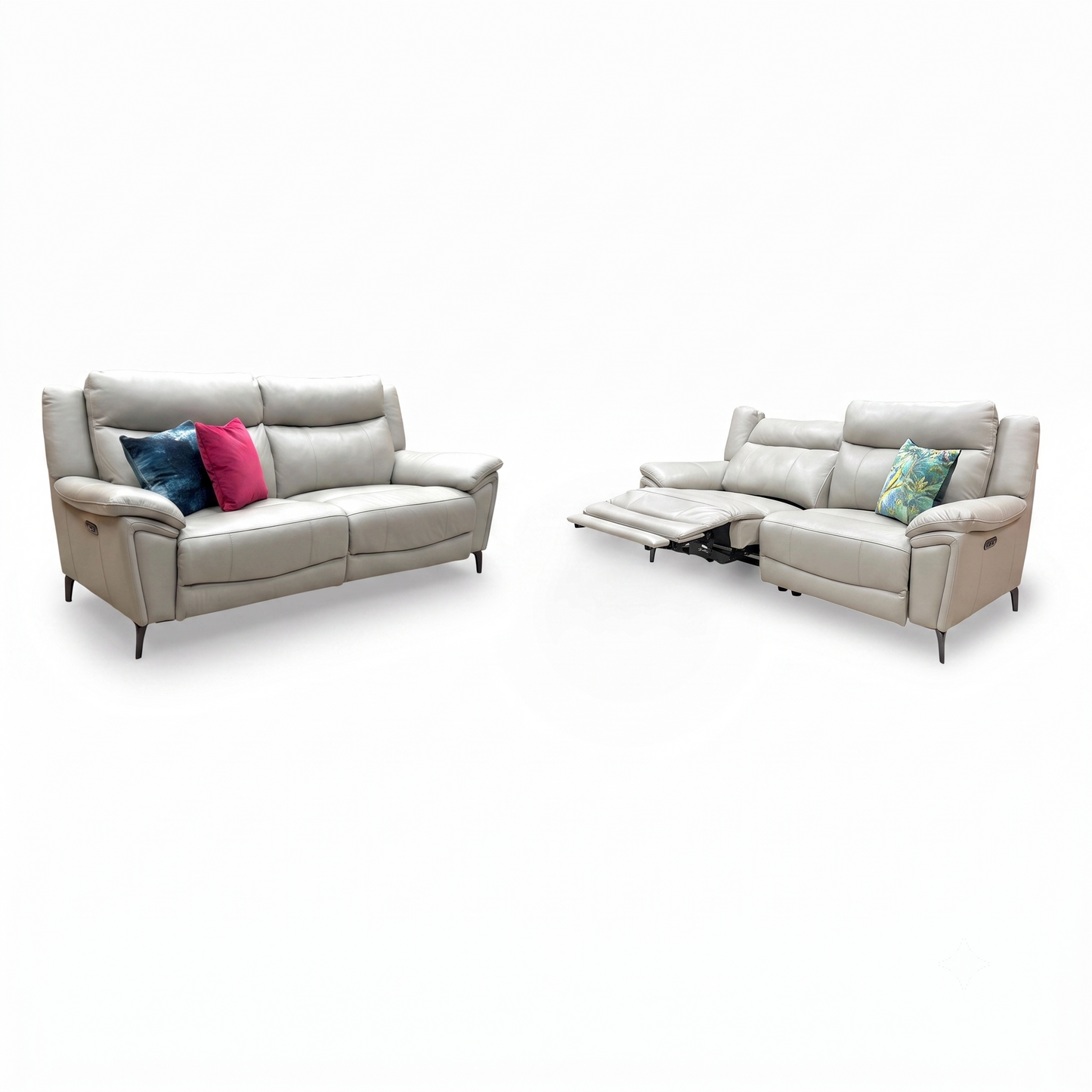 ‘Panache’ Lead Grey Leather 3 + 3 Seater Power Recliner Sofa Set