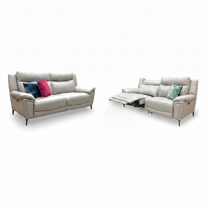 ‘Panache’ Lead Grey Leather 3 + 3 Seater Power Recliner Sofa Set