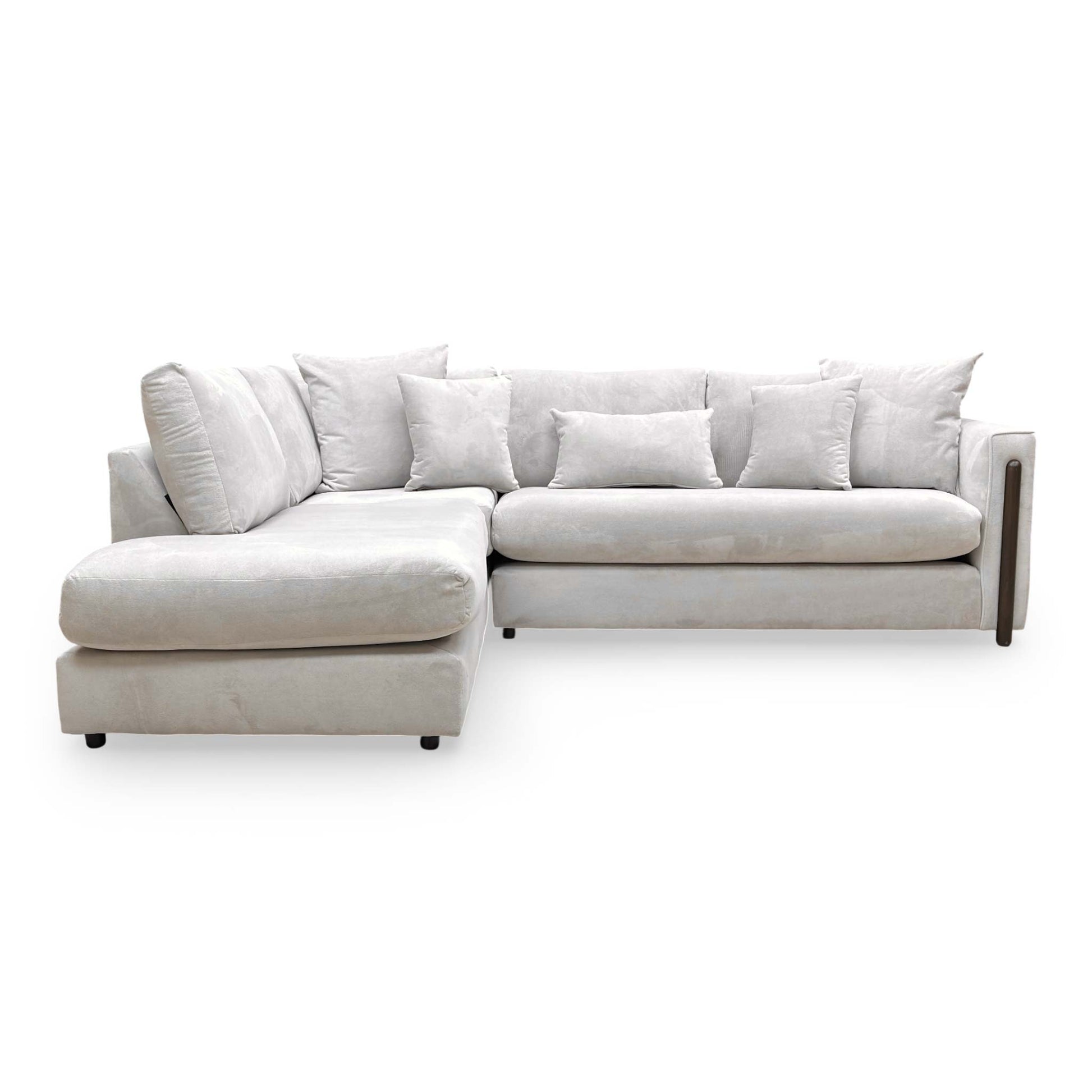 Detailed shot of the corner seating area, demonstrating the high-quality upholstery and contemporary silhouette.