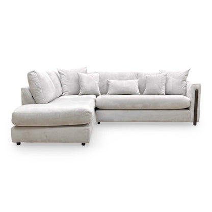 Detailed shot of the corner seating area, demonstrating the high-quality upholstery and contemporary silhouette.