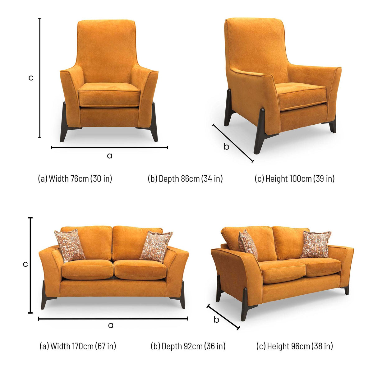 'Collins' Almond Orange Towel Velvet 3 + 2 Seater Sofa with Accent Chair Set